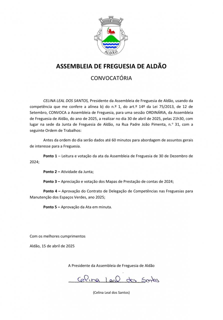 Assembleia de Freguesia - Convocatória